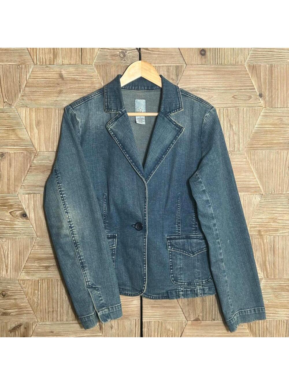 BB's Closet Denim Blazer Jacket Blue Jean Trim Plus Size 1X Boho Vintage
